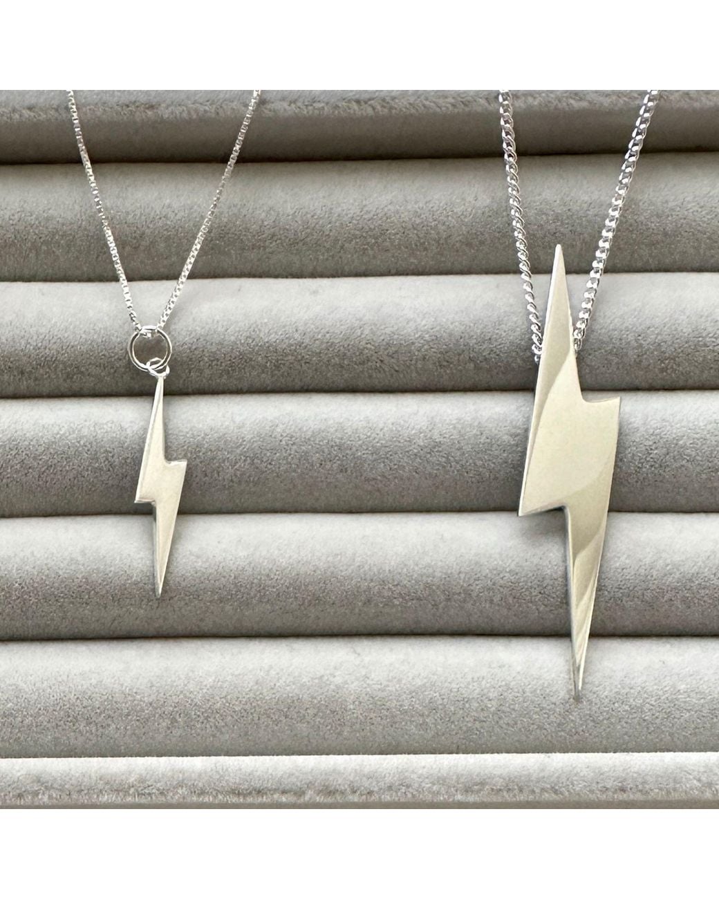 Edge Only Metallic Mini Pointed Lightning Bolt Pendant Sterling