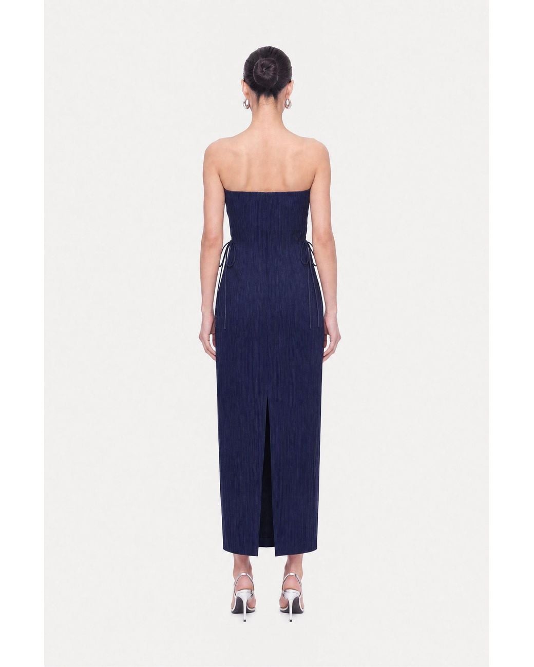 Nocturne Blue Strapless Lace-Up Midi Dress