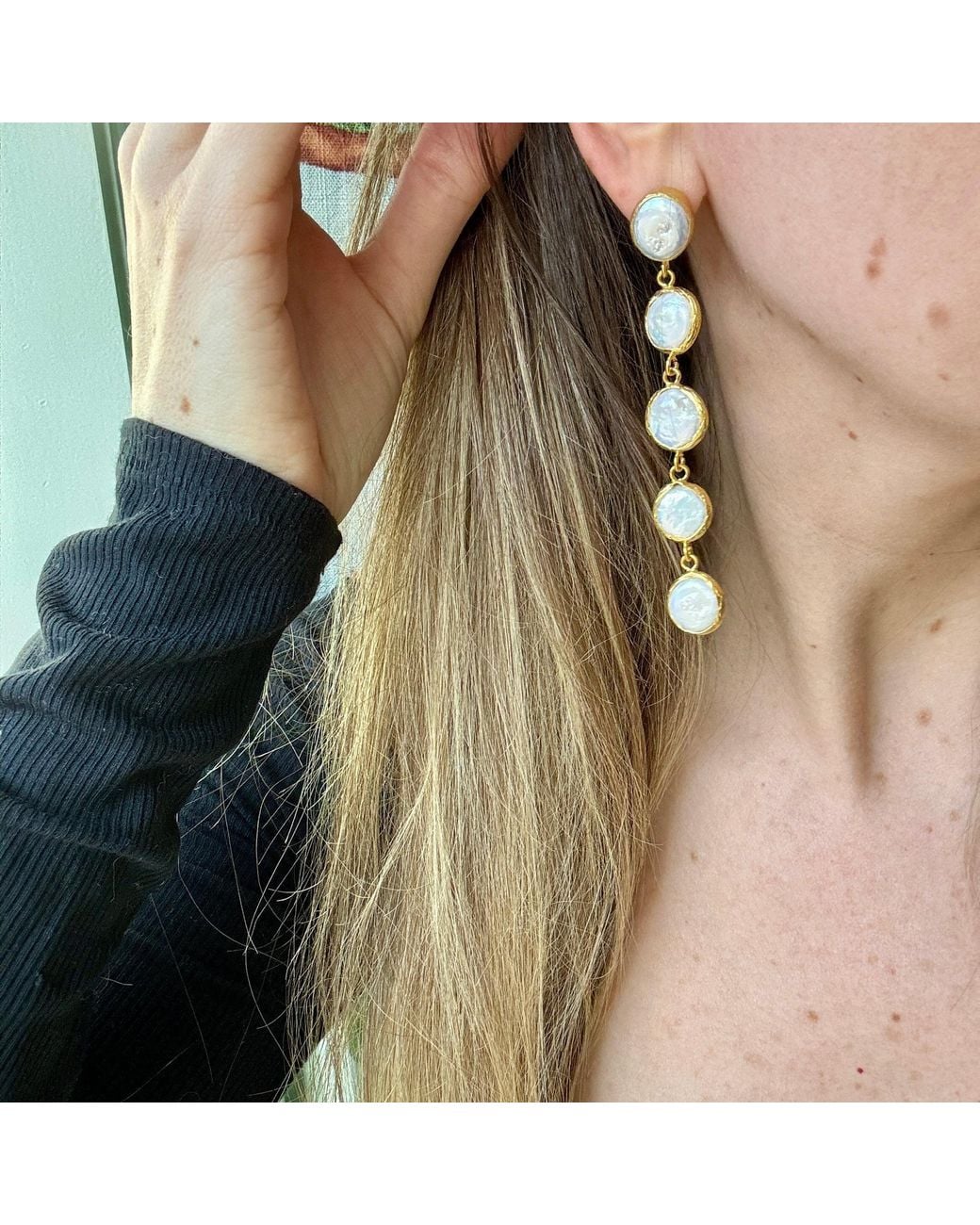 Laura Gray Metallic Freshwater Pearl Dangle Earrings