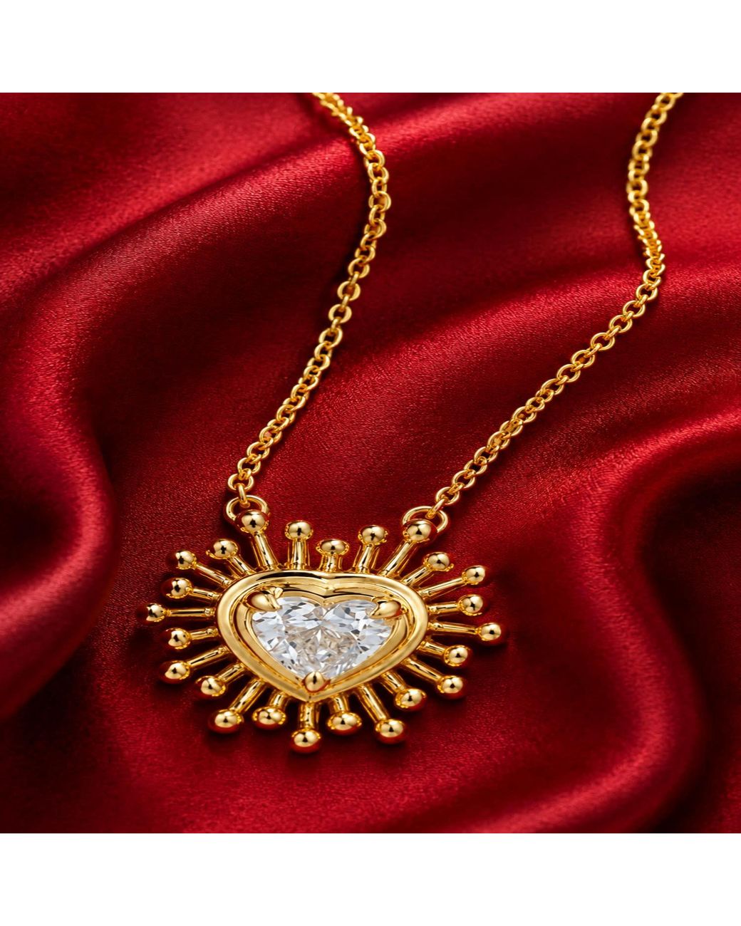 Artisan Metallic 14K Heart Diamond Sunburst Pendant Necklace