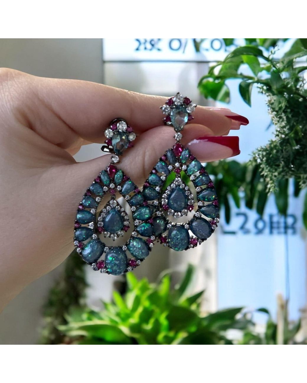 Latelita London Blue Paloma Opal Drop Earrings Oxidised