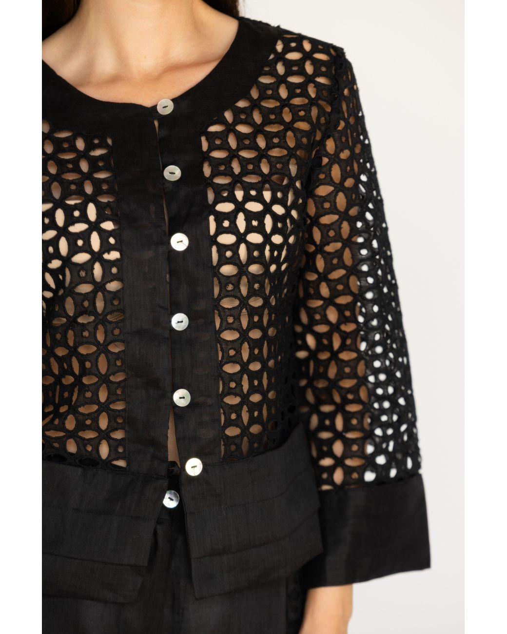 MARICEL Black Costanza Sangallo Linen Cropped Jacket