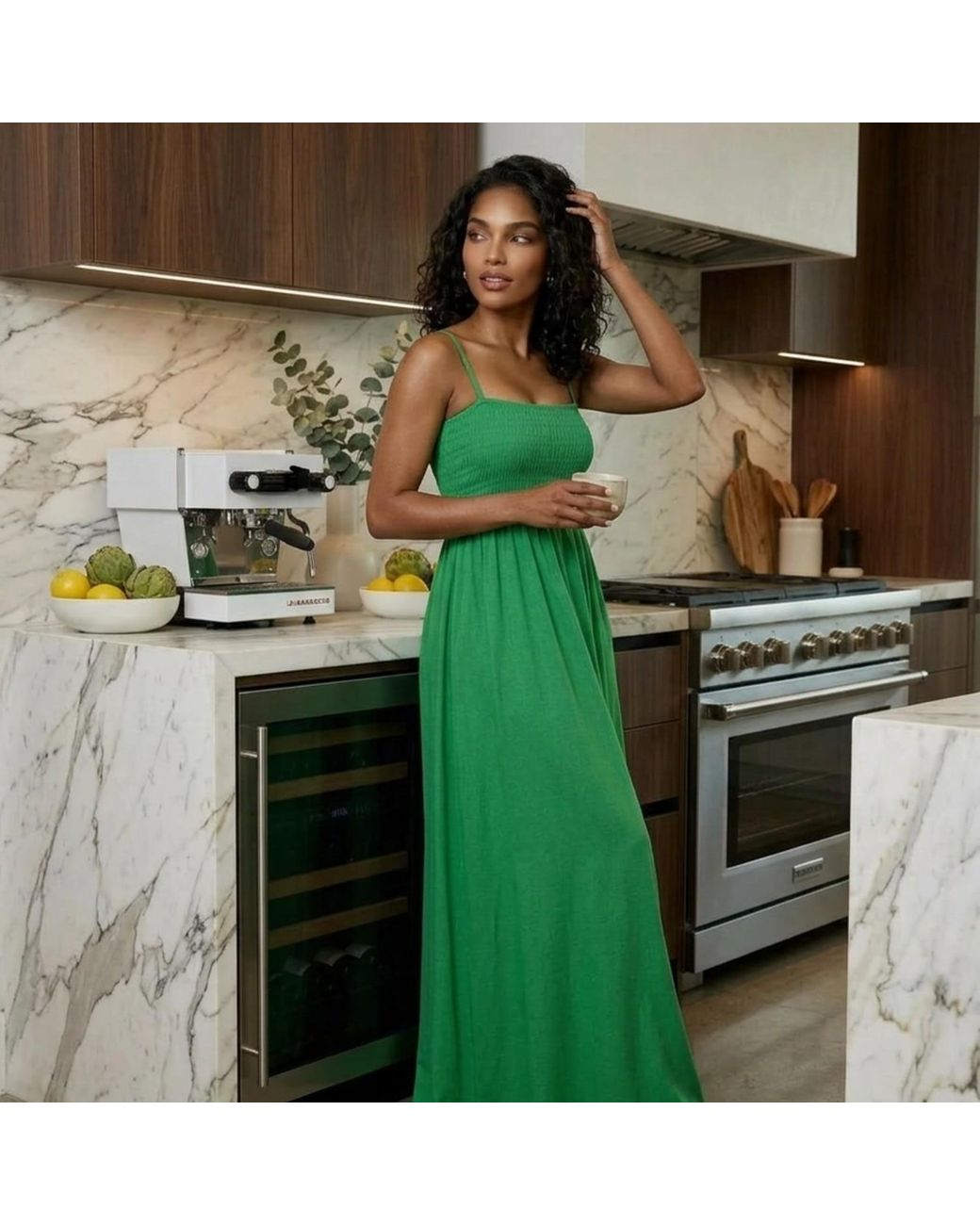 JJwinks Green Bra-Free Smocked Modal Maxi Dress