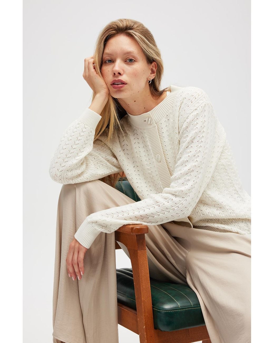 Peraluna White Zoey Embossed Knit Cardigan