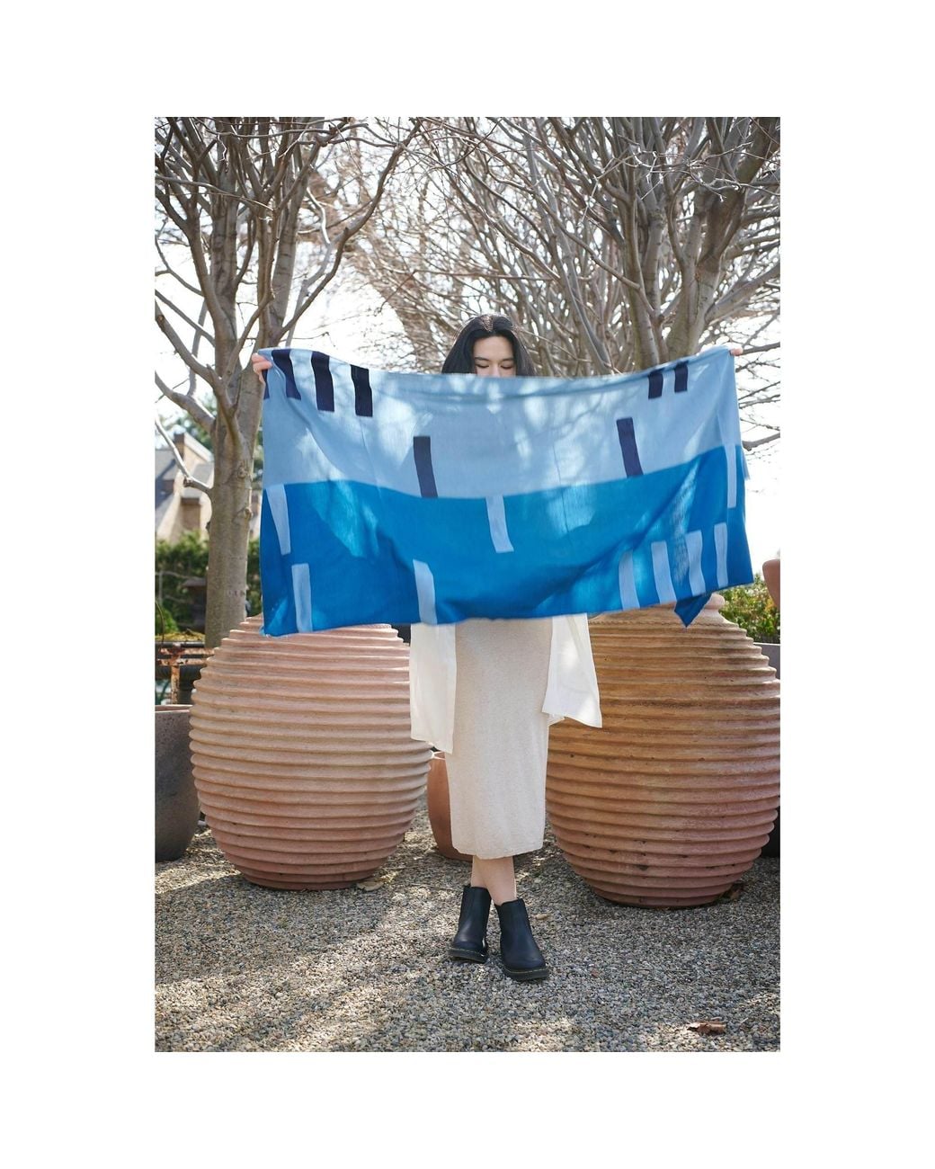 Variously Blue Harbor Hand Embroidered Modern Artisanal Scarf