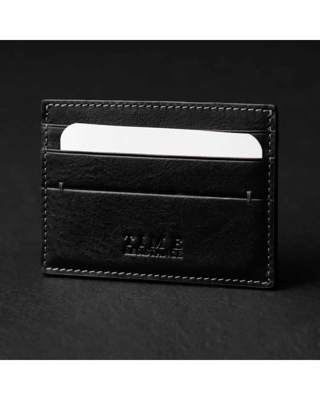 Time Resistance Black Leather Credit Card Case Business Card Case