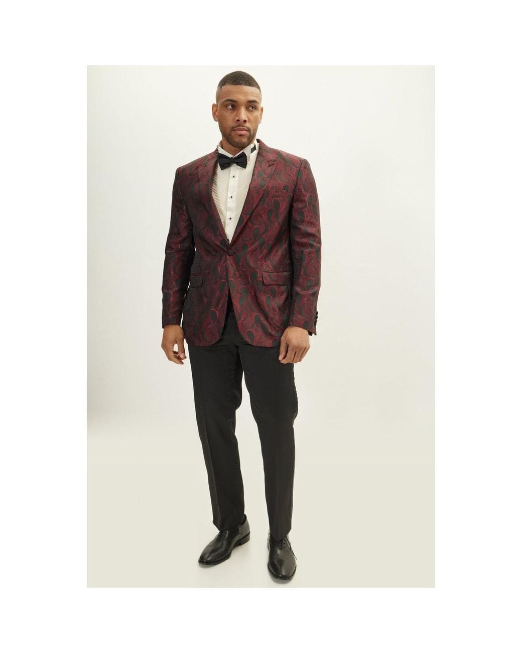Ron Tomson Brown Peak Lapel Paisley Jacquard Tuxedo Jacket for men