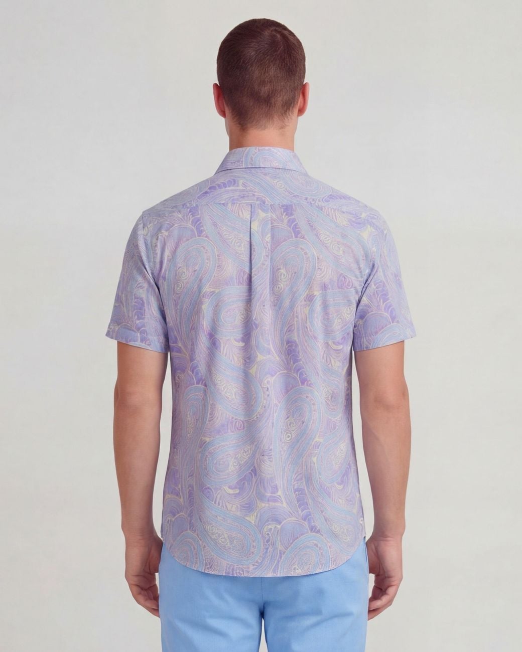 Lords of Harlech Blue Tyler Marakesh Paisley Helio Short Sleeve Shirt for men