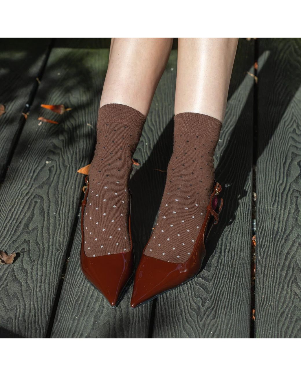 Peper Harow - Made in England Brown Pin Dot Socks