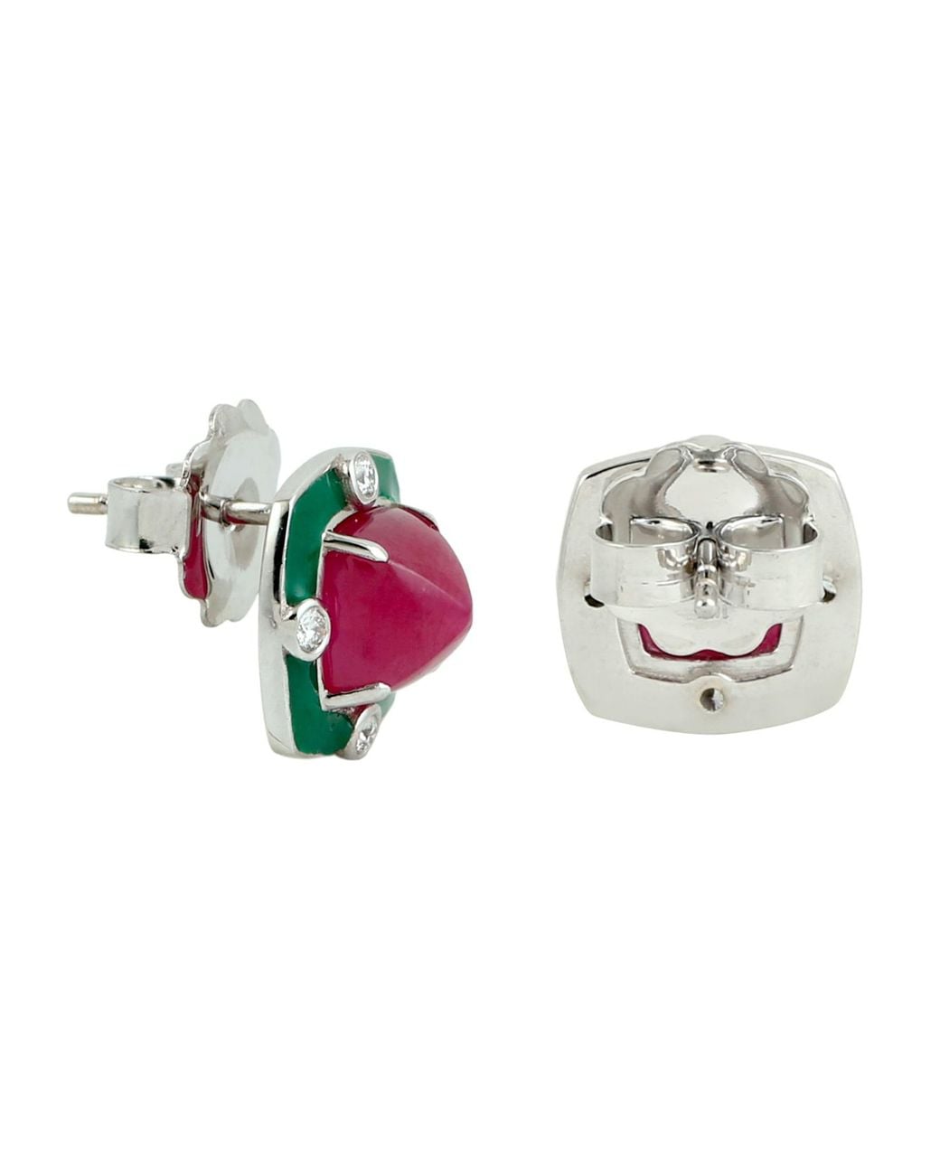 Artisan Multicolor Ruby & Enamel Diamond Stud Earrings