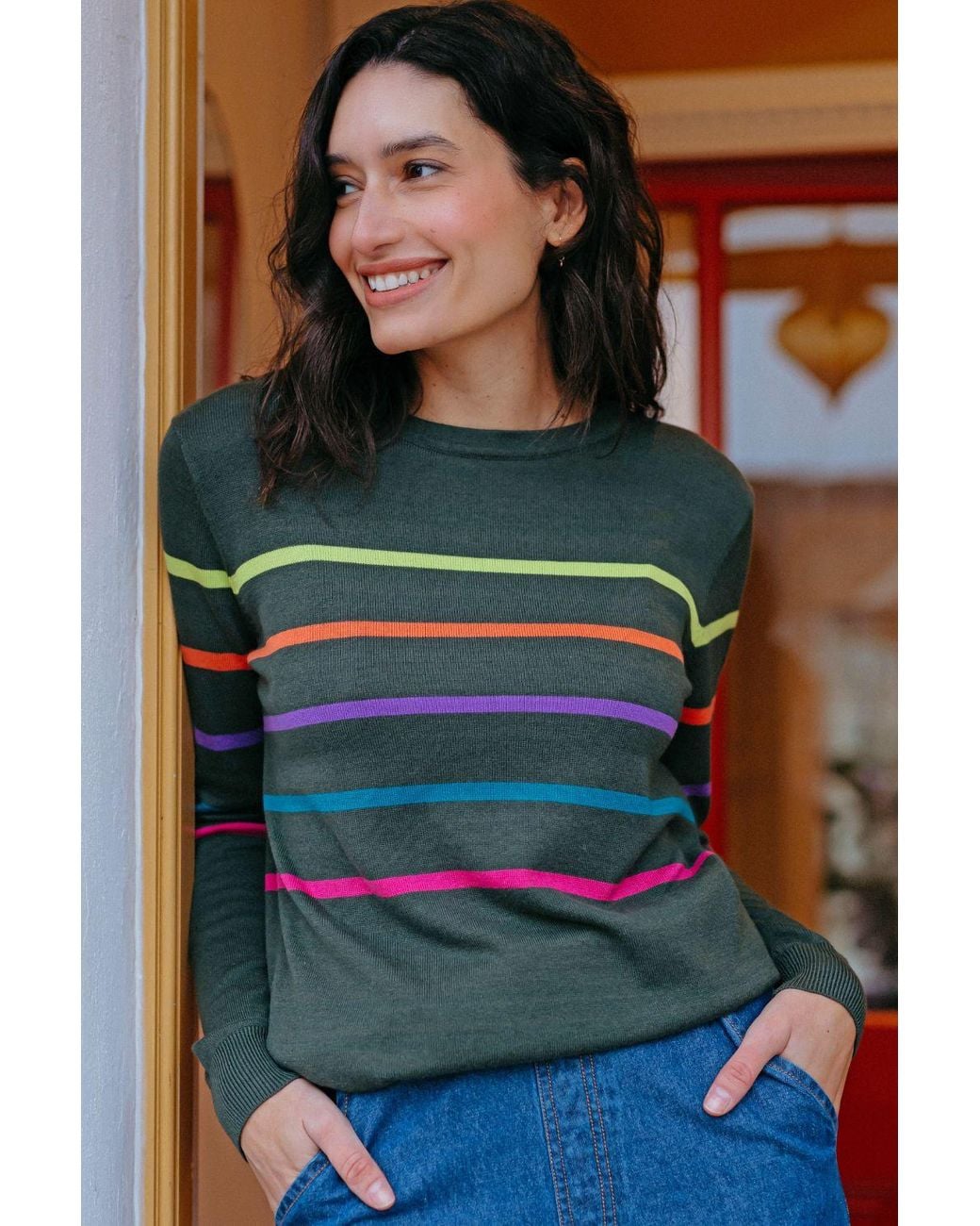 Sugarhill Green Rita Sweater Khaki Stripe