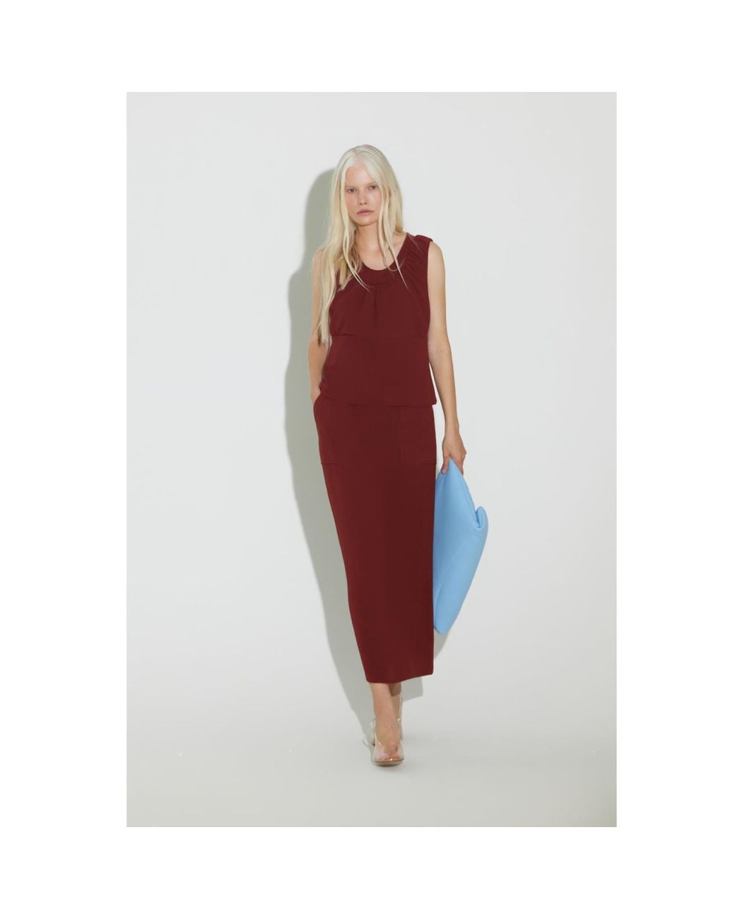 Julia Allert Red Summer Crinkled Sleeveless Top & Long Skirt Set