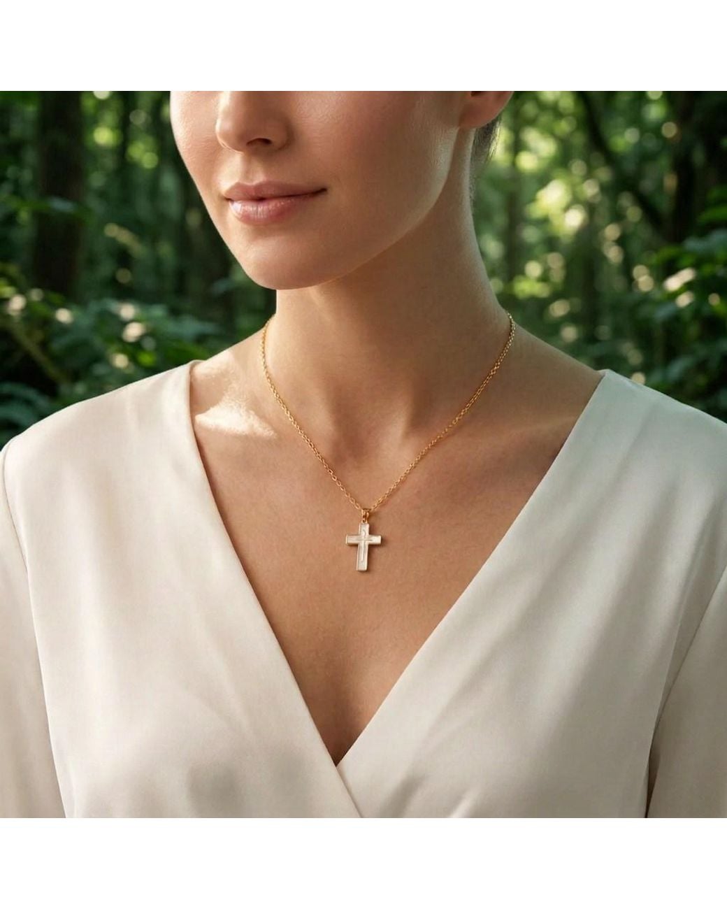 Lexi Jewelry Metallic Mother Of Pearl Mosaic Cross Necklace