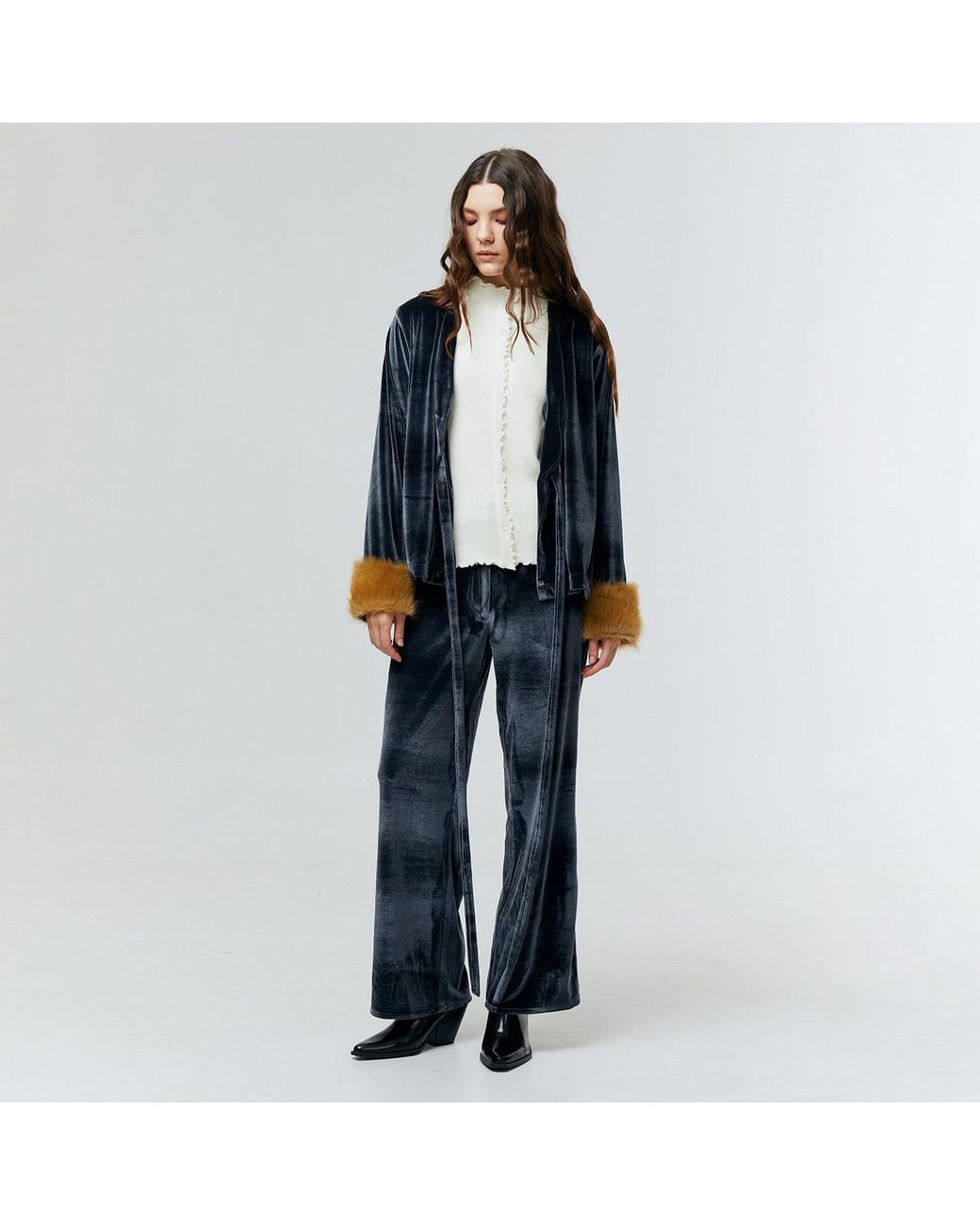 Ats the Label Black Aurielle Velvet Fur Cuff Top