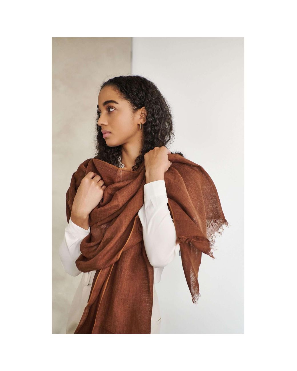 Variously Brown Coco Hand Woven Linen Silk Blend Scarf