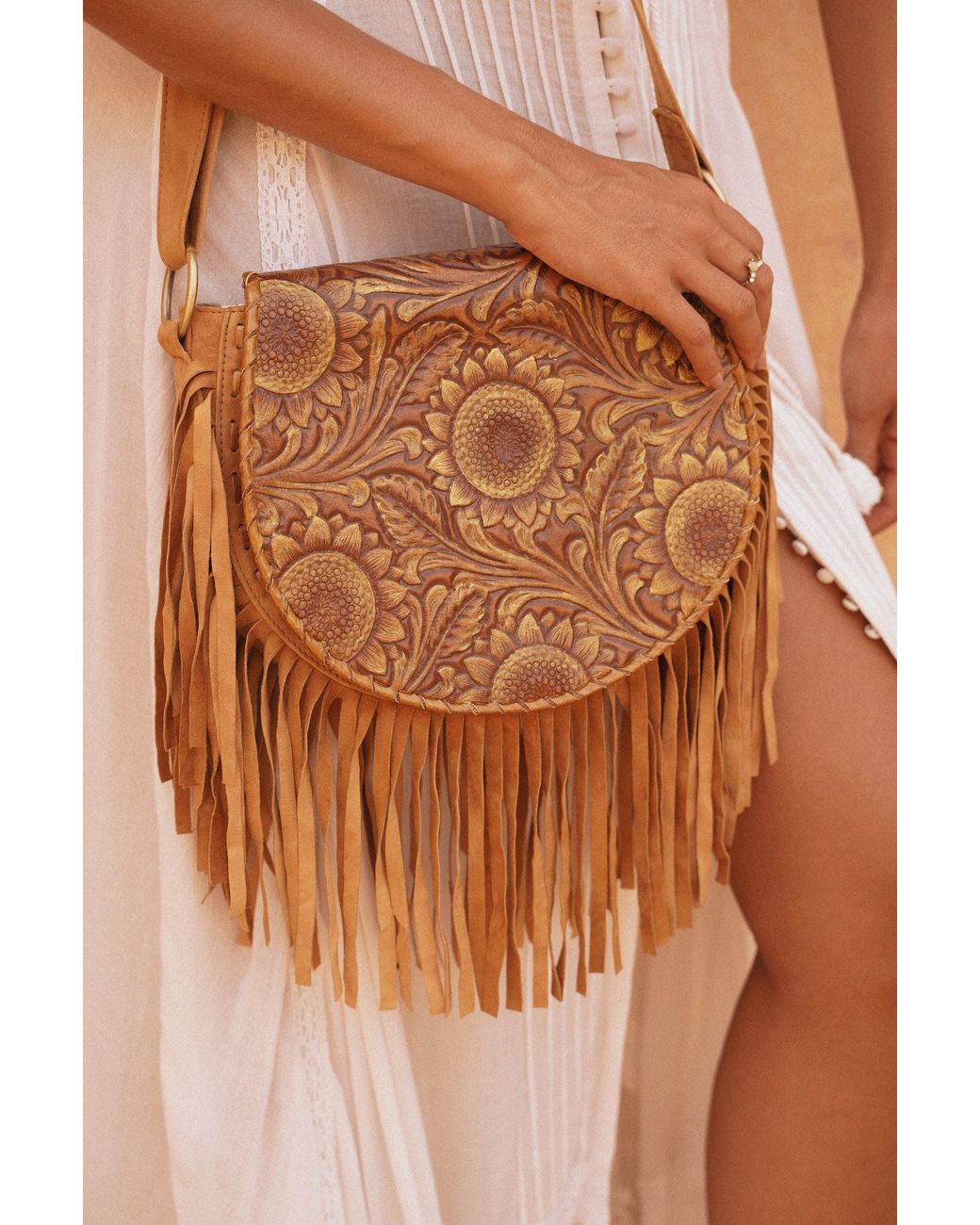 Jodi Lee Brown Anahita Sunflower Bag Antique Medium Dark Tan