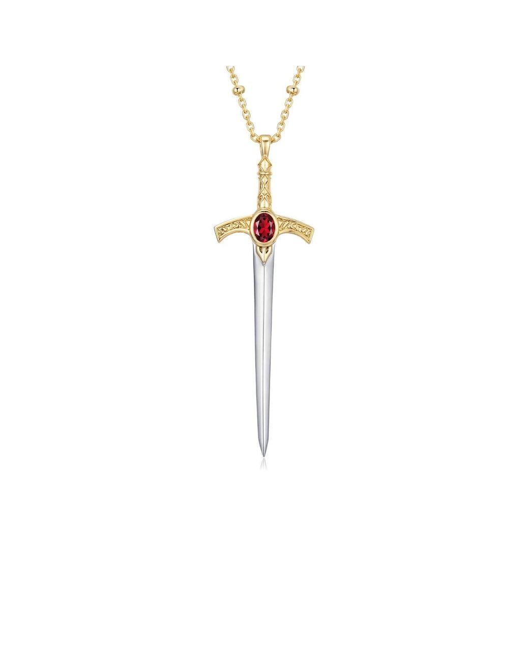 Azura Jewelry New York White Oathblade Garnet Sword Necklace Vermeil