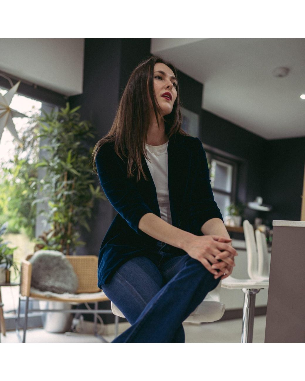 BEIRA Blue Maggie Longline Tailored Velvet Jacket