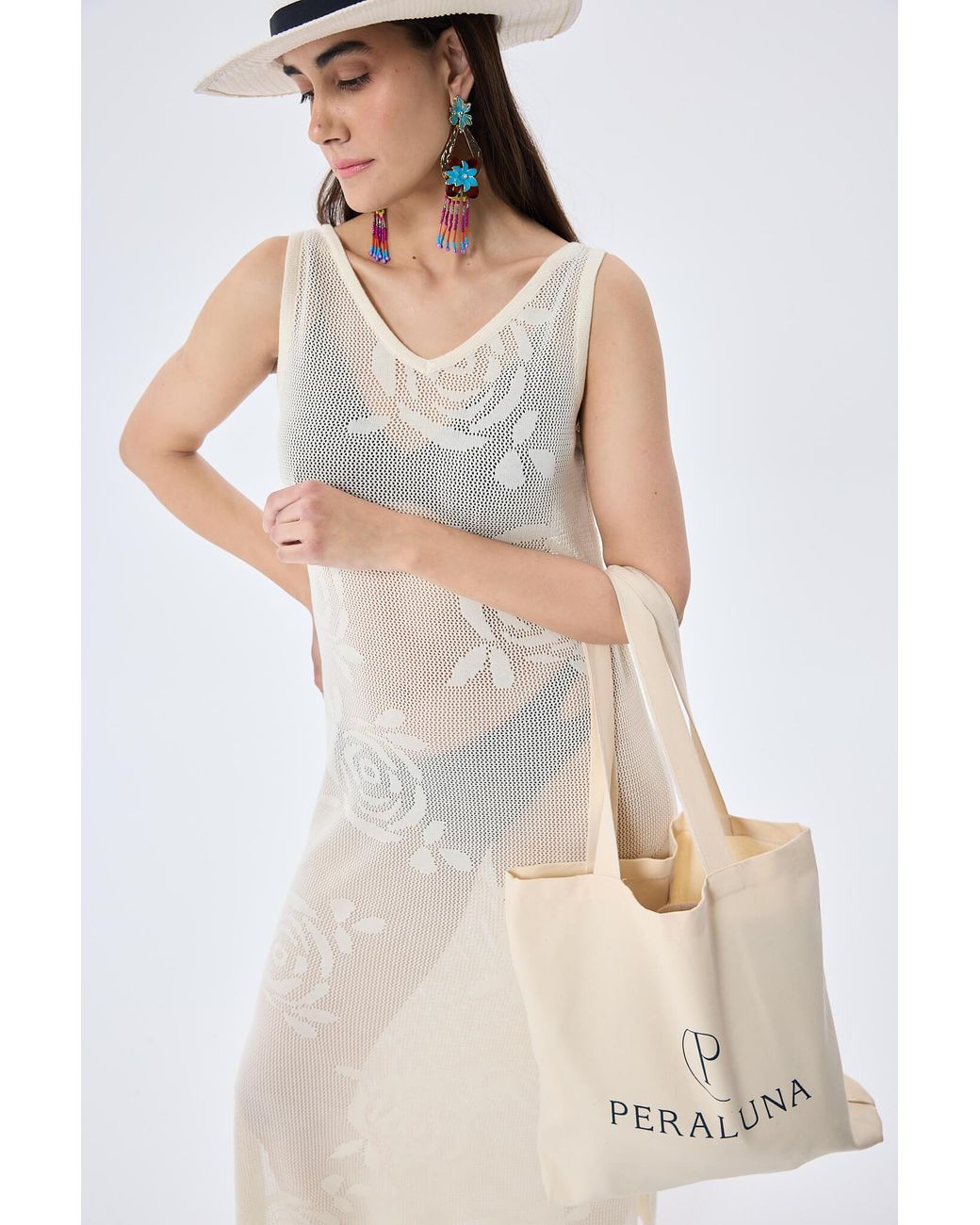 Peraluna White Neutrals Honeymoon Openwork Knit Beach Dress