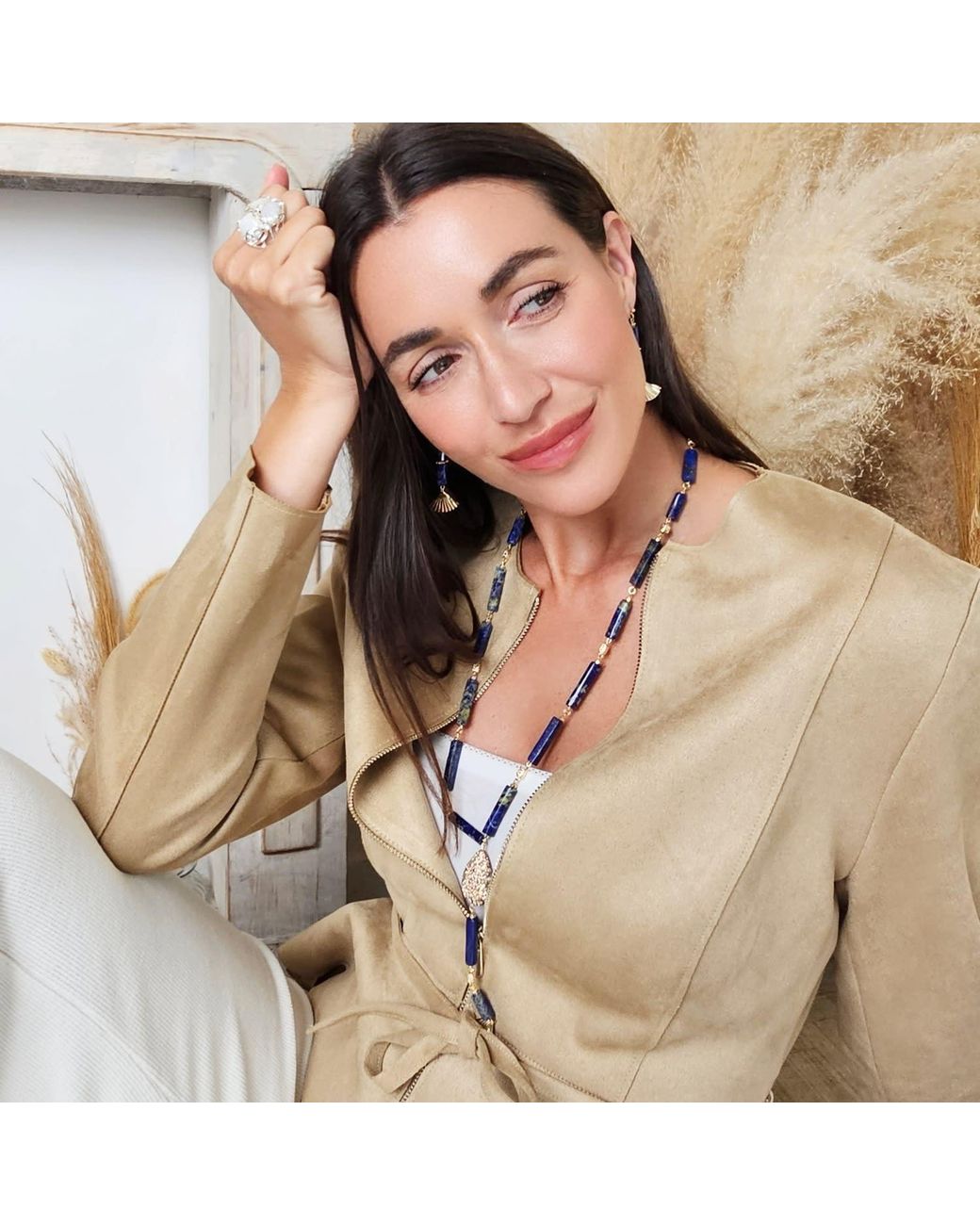 Farra Brown Lapis Y Shape With Tassel Necklace