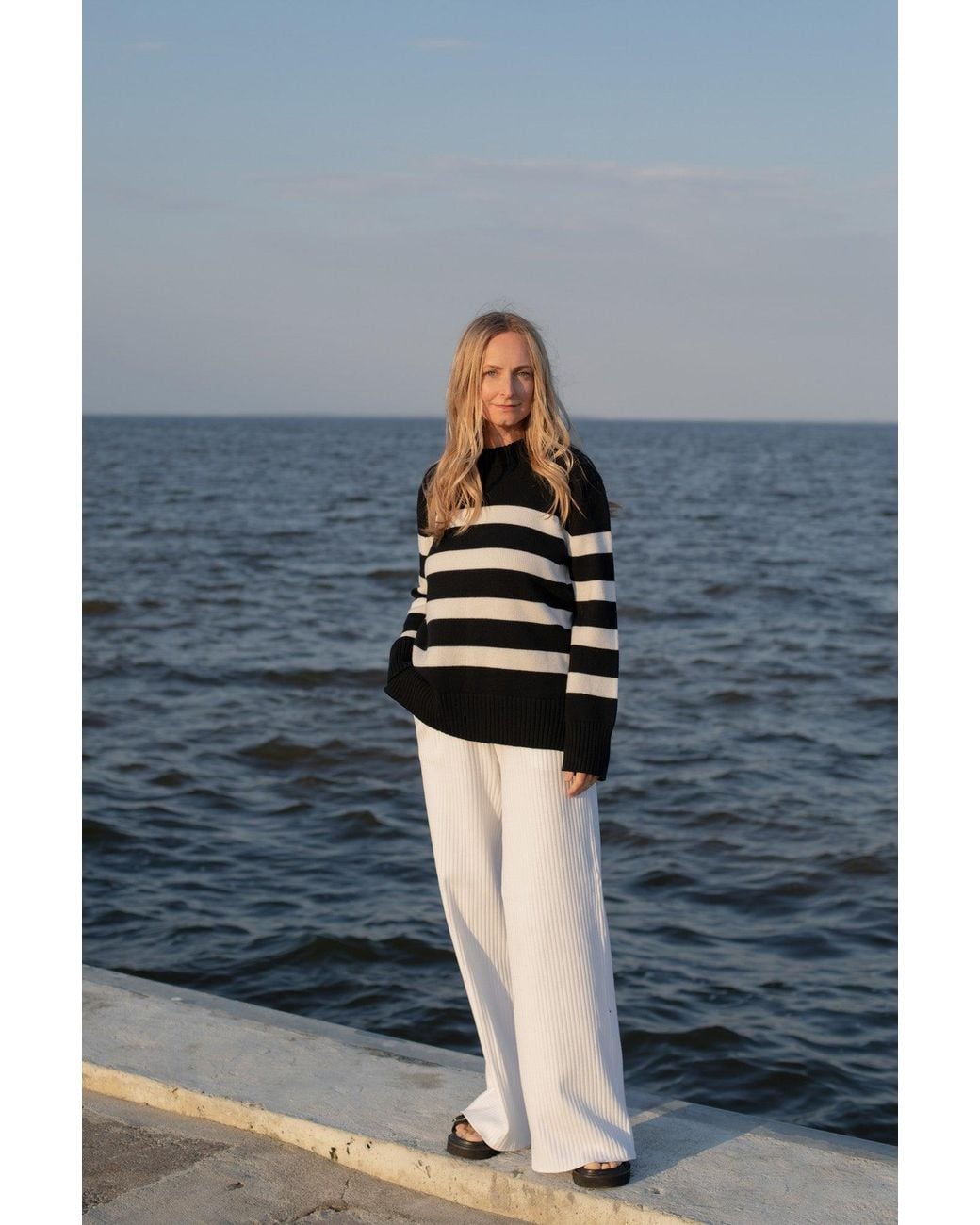 SALANIDA Black Marina Striped 100% Merino Sweater