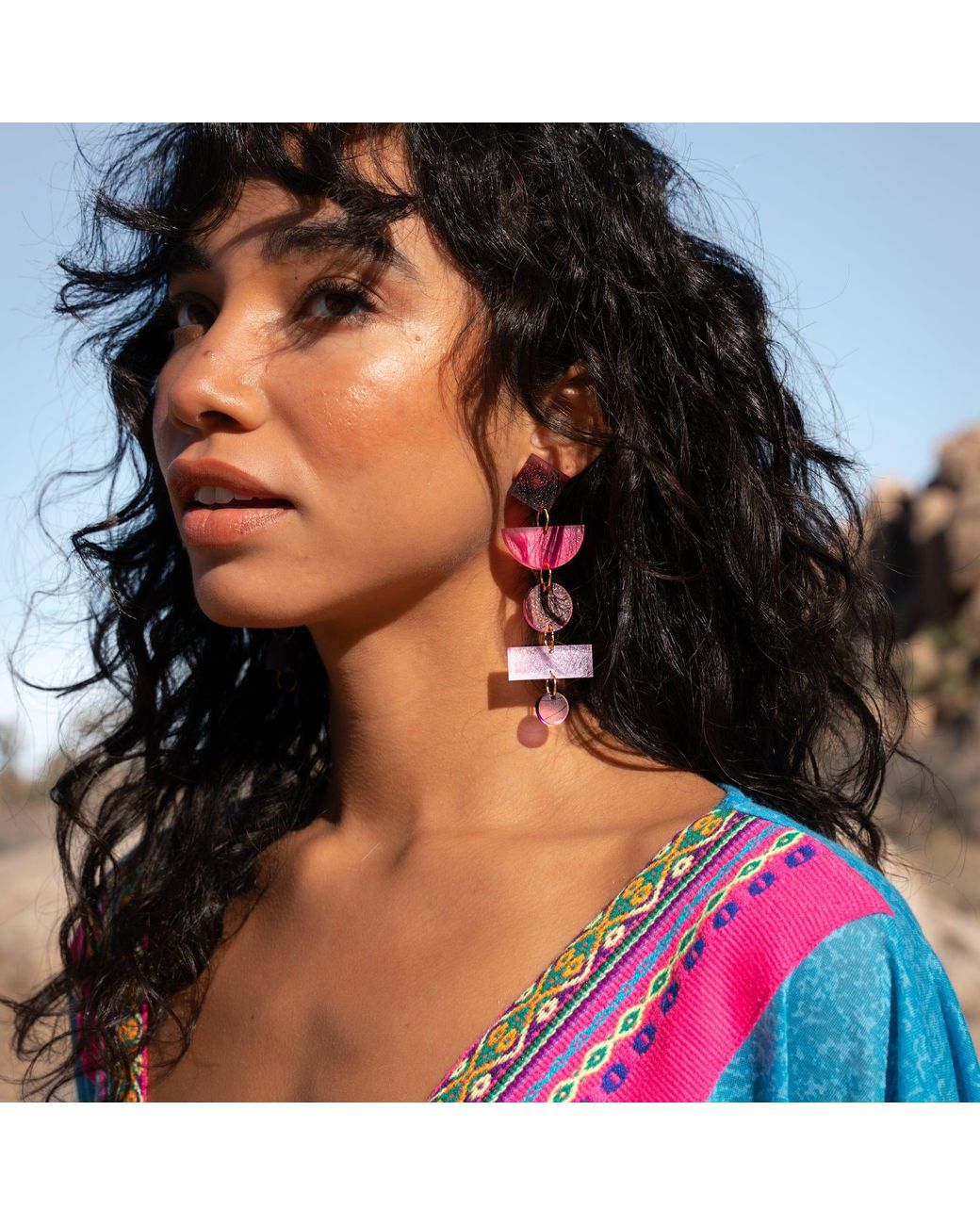By Chavelli Black Geometric Dangly Statement Earrings