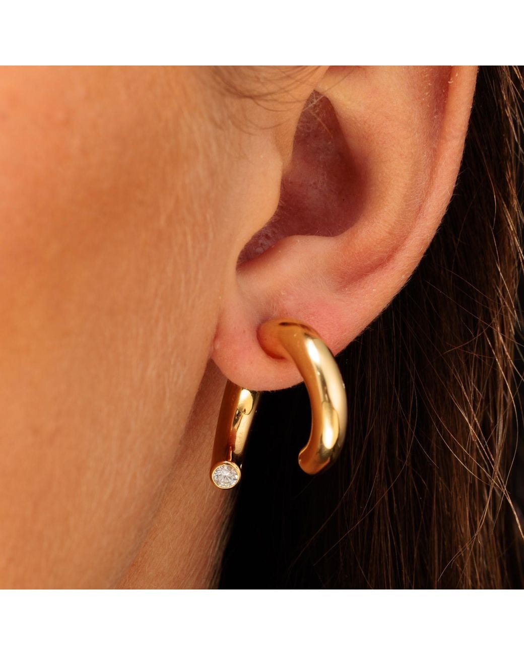 Scream Pretty Metallic Sparkle Single Split Hoop Earring With Clear Stone