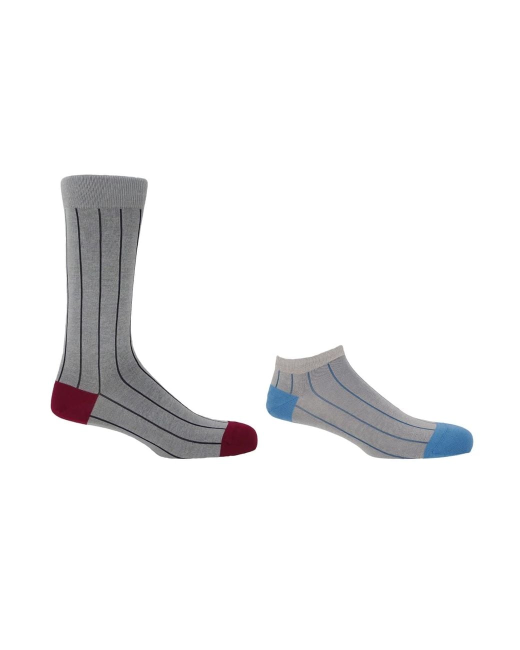 Peper Harow - Made in England Blue Pin Stripe Luxury Crew & Trainer Socks Bundle for men