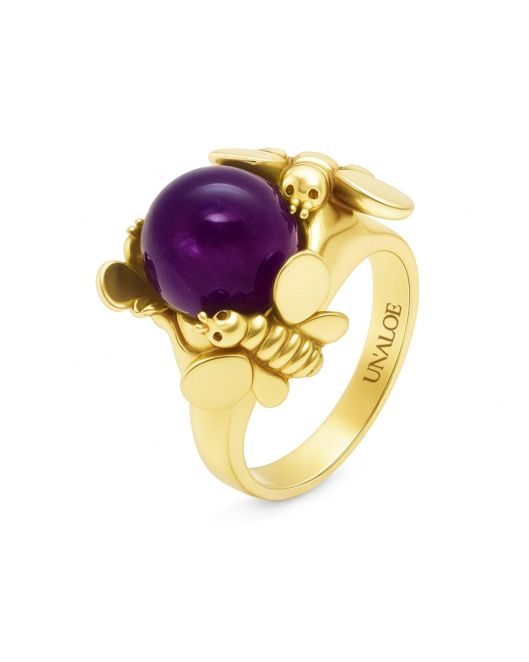 Unaloe Yellow Plated Natural Amethyst Statement Ring – Gemstone Luxury Ring For Handmade Artisan Jewelry