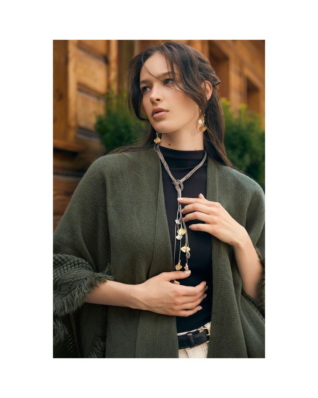 Saachi Metallic Ginkgo Leaf Leather Necklace