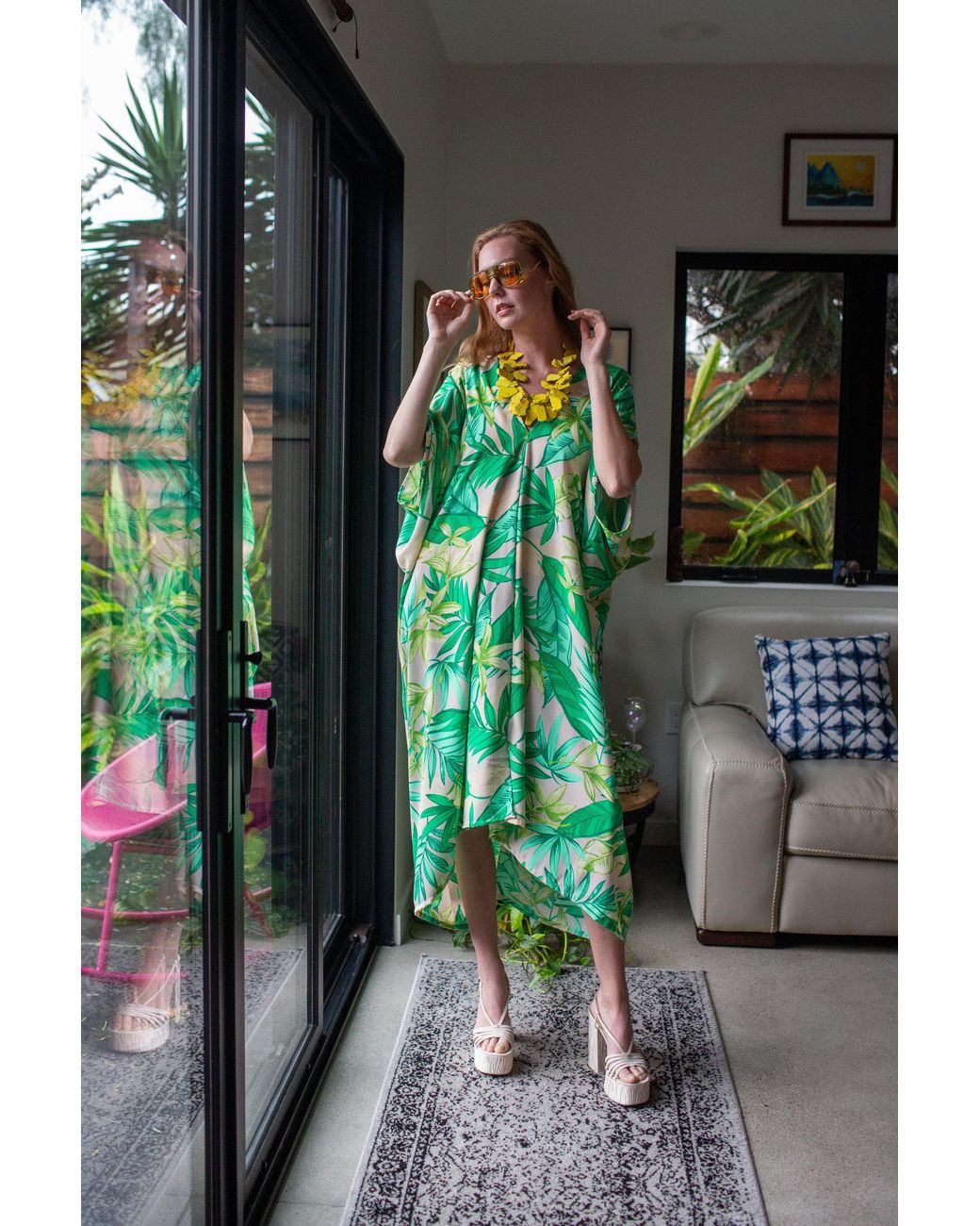 Jennafer Grace Green Canopy Nude Caftan