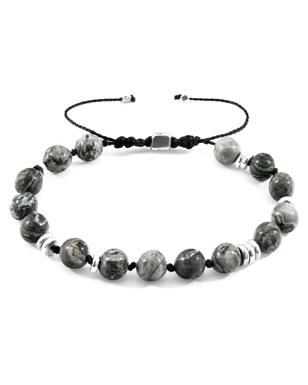Anchor and Crew Gray Jasper Agaya & Stone Beaded Macrame Bracelet for men