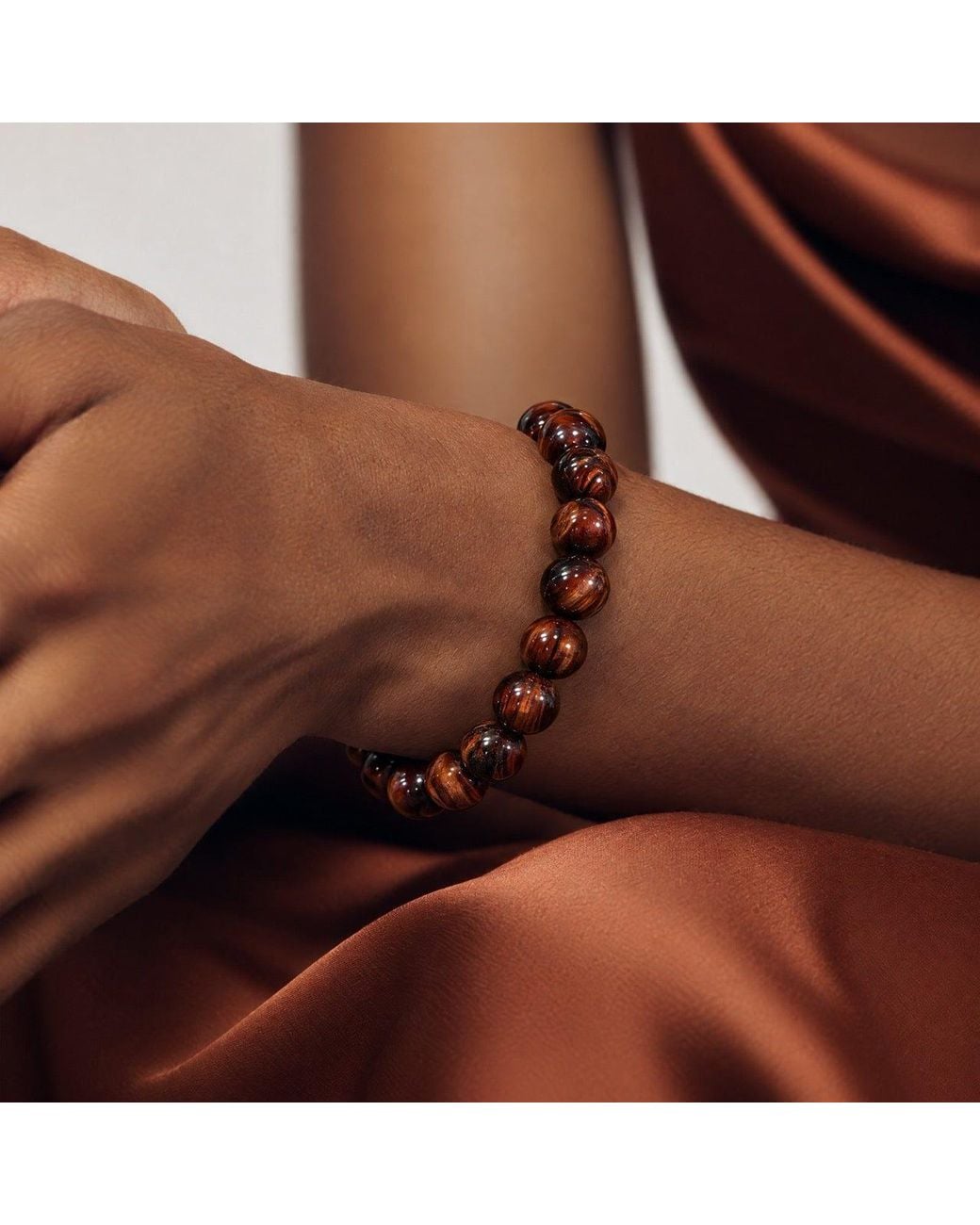 Saéa Brown Oxblood And Rust Tiger's Eye Beaded Stretch Bracelet