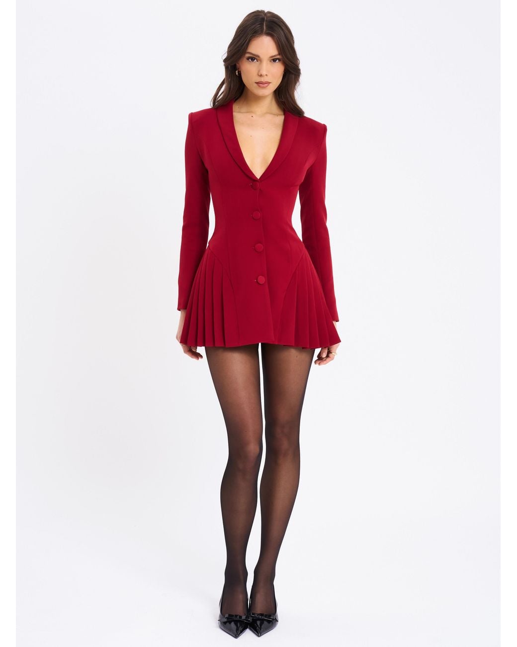 Miss Circle New York Red Delia Burgundy Blazer Dress With Pleated Detail