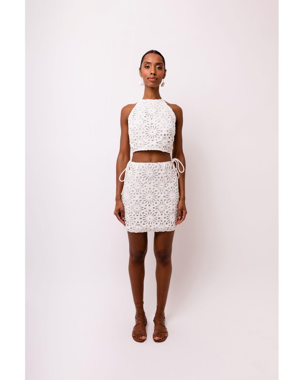 Amy Lynn White Bonnie Crochet Mini Skirt
