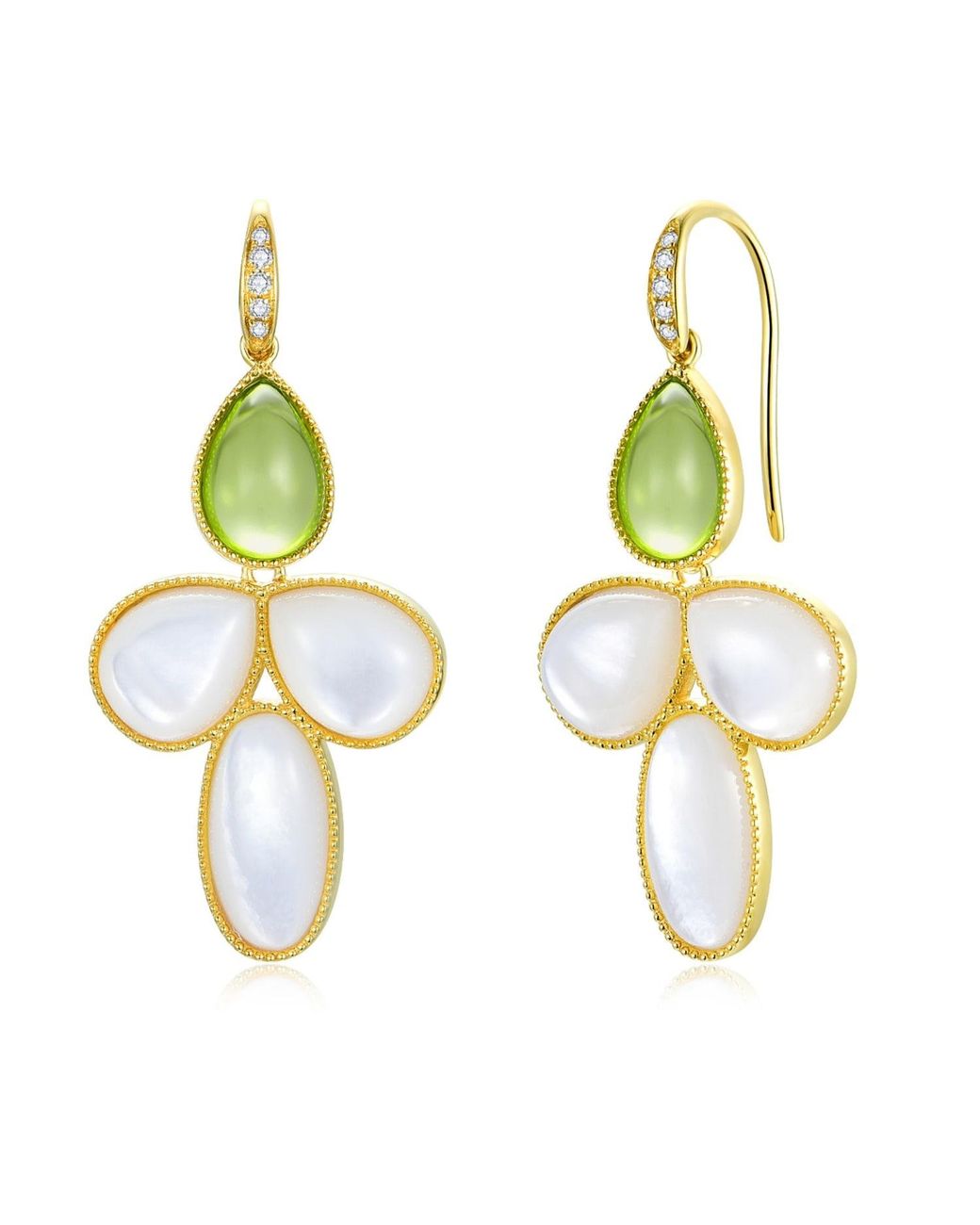 Kai Fine Jewelry Blue Solid Natural Peridot & Mother Of Pearl Diamond Snowdrop Flower Convertible Drop Earrings