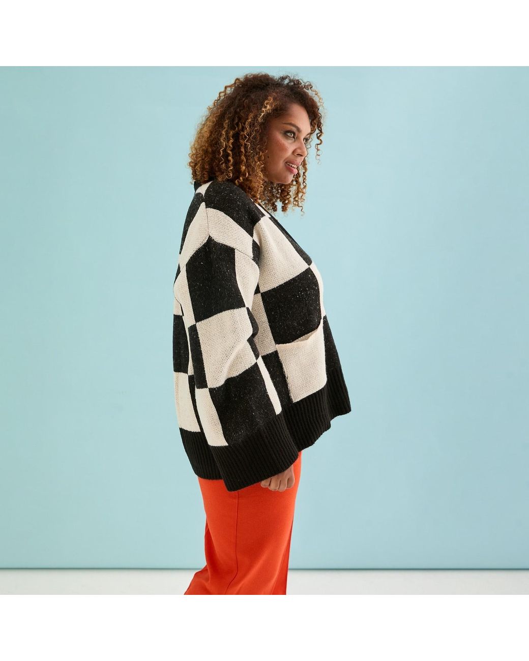 Cara & The Sky Black Candice Checked Oversized Chunky Cardigan