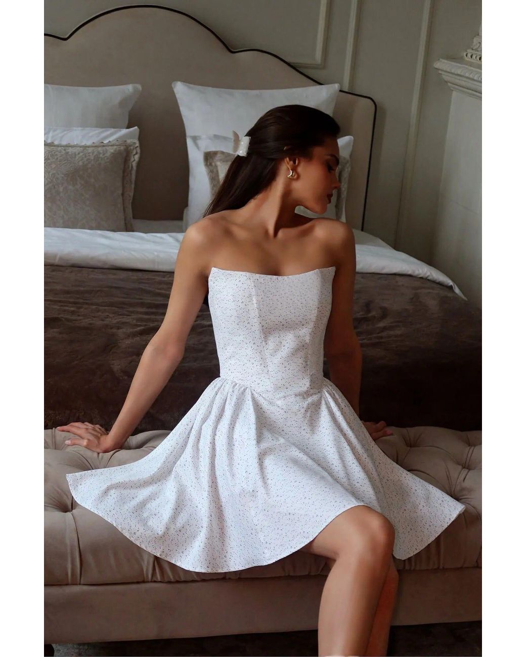 POST MERIDIEM White Tuck Corset Mini Dress
