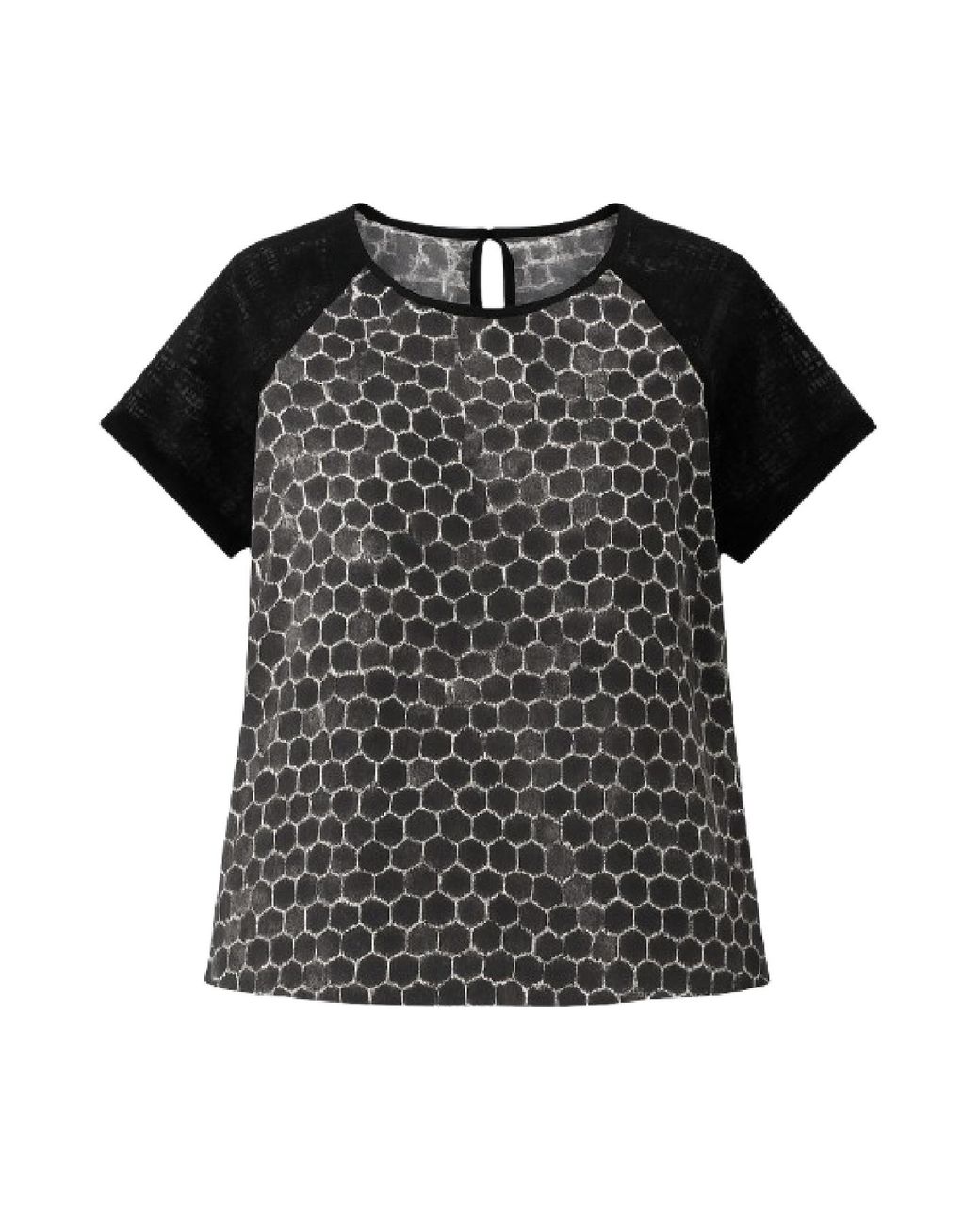 Conquista Black Geometric Print Top With Contrast Sleeves