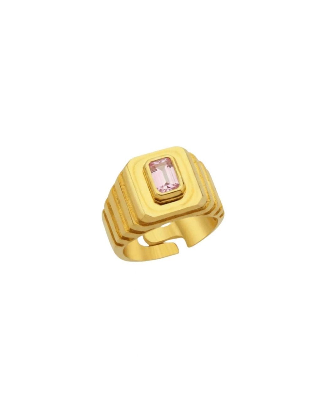 LINYA JEWELLERY Metallic Octagon Stone Signet Ring Sterling