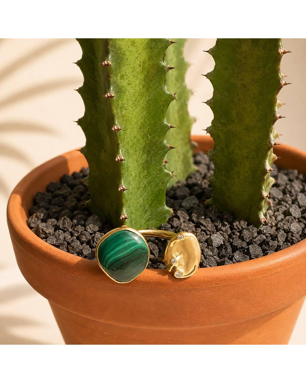 Rare Matters Jewelry Green Smooth Malachite Statement Ring