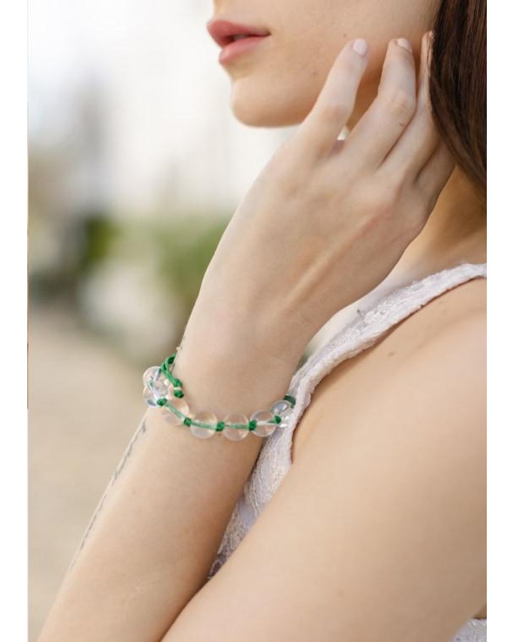 Adriana Pappas Designs Pink Glass Bracelet On Colored Cord