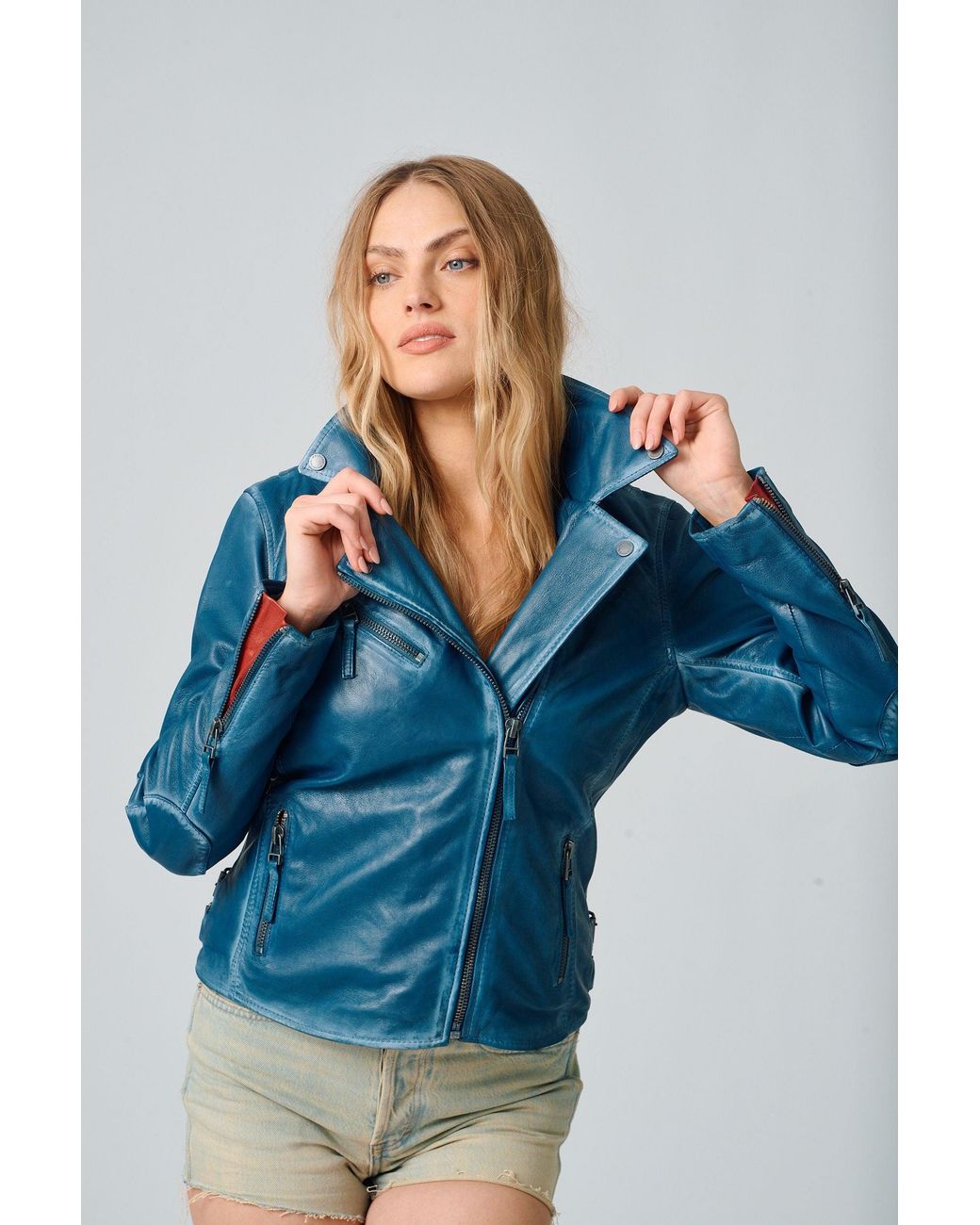 Mauritius Blue Star Lambskin Leather Jacket Christy Americana