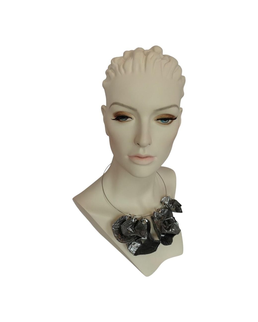 Romer Millinery Gray Metallic Sillk Disc Coin Choker Steel