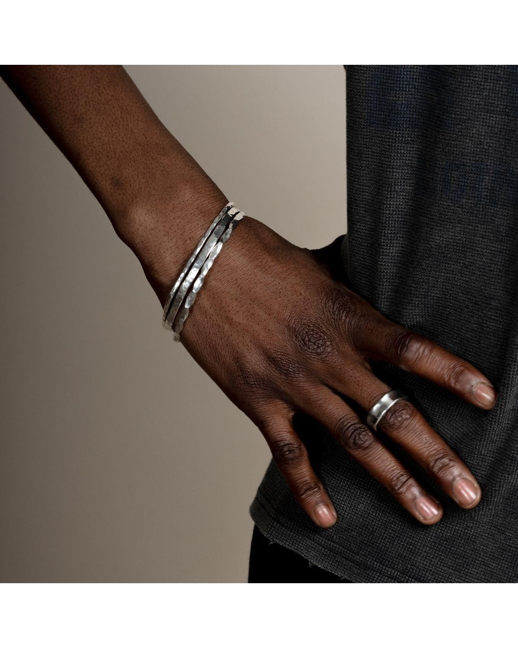 Dower & Hall White Hammered Cushion Nomad Bangle for men