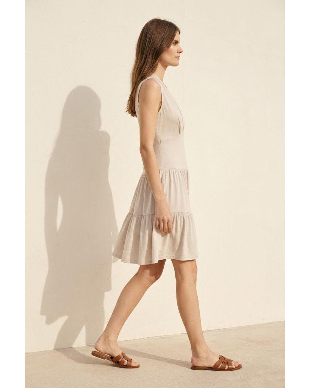 Conquista Natural Neutrals Draped V-Neck Tiered Jersey Dress