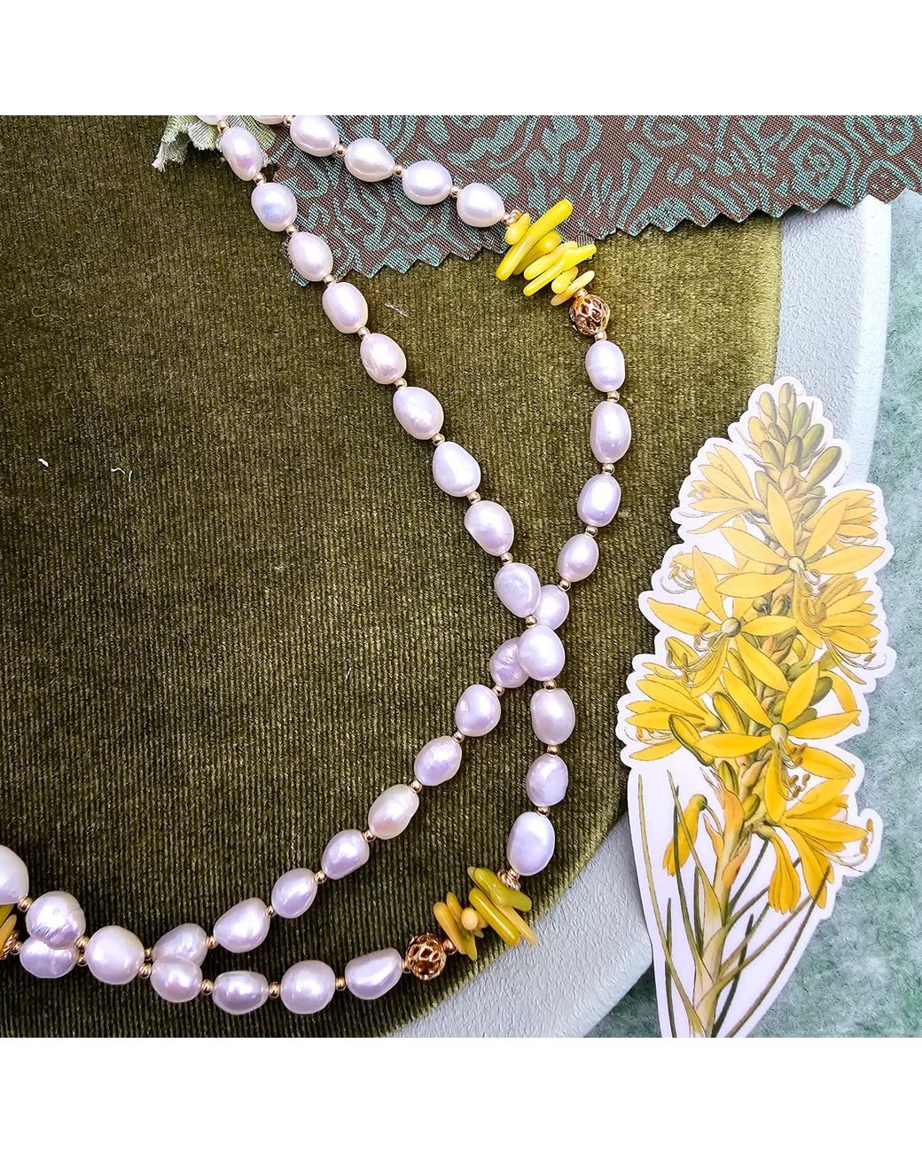 Farra Metallic Freshwater Pearl With Bamboo Coral Long Necklace