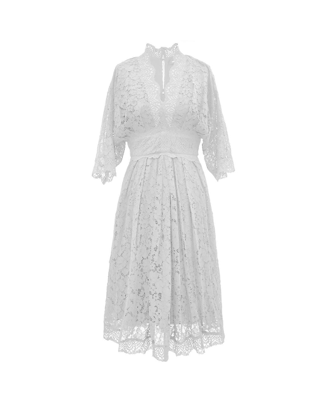 Smart and Joy White Kimono Sleeves Lace Dress