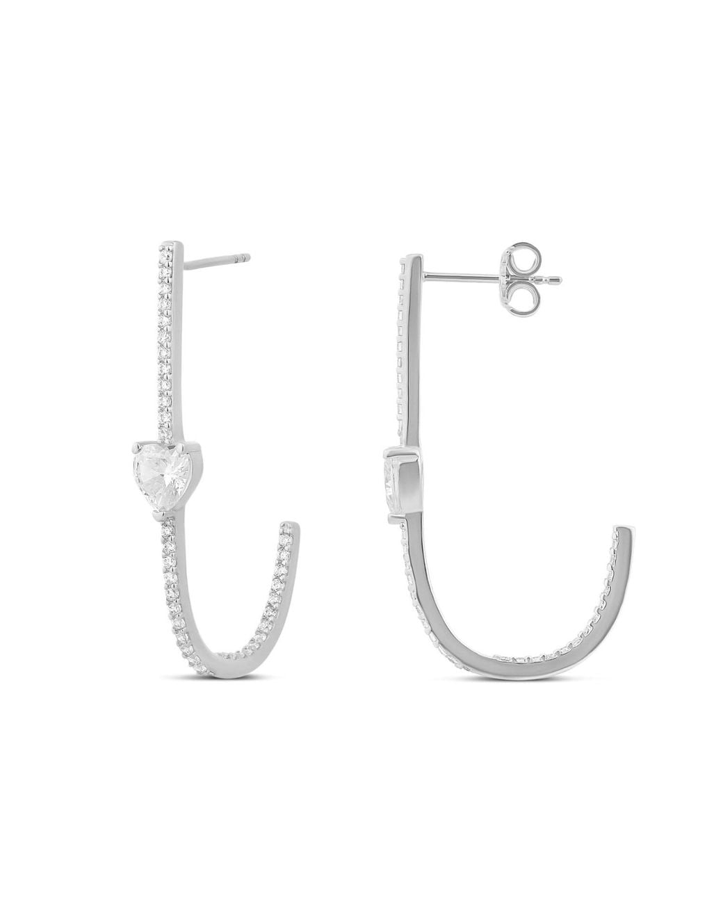 SHYMI White Solitaire Heart Pave J Hoop Earrings