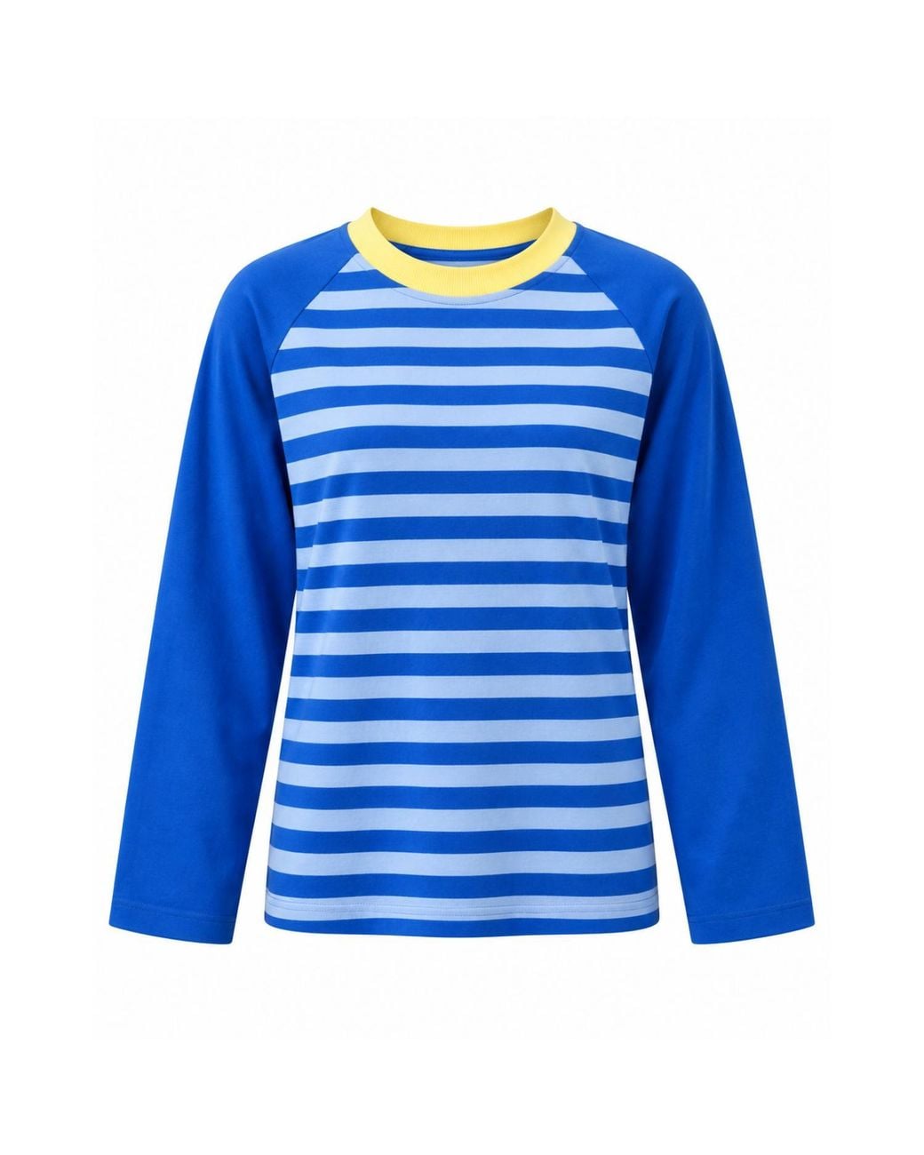 Mind Traveler Blue Striped Raglan Long Sleeve Carla Top With Contrast Neck